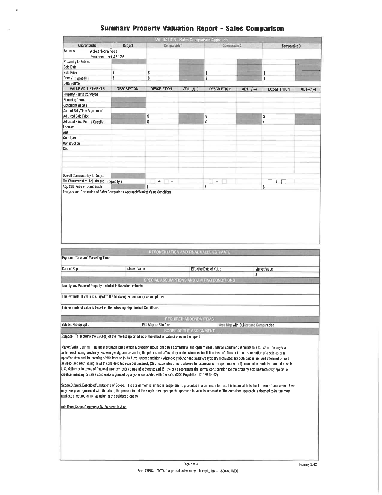 Sample report page 2: sales comparison grid